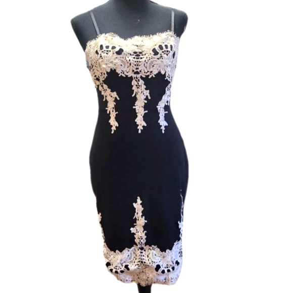 Haute Monde Dresses & Skirts - Haute Monde Black and Champagne Midi Fitted Dress